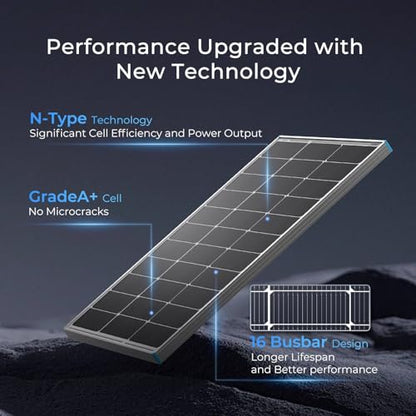 Renogy 100 Watt Solar Panel N-Type, 16BB 25% High-Efficiency - size: 100 W N-Type Solar Panel