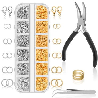 Anezus Jump Rings for Jewelry Making Supplies and Necklace Repair with Jump Ring Pliers and Open Jump Ring(1200Pcs Silver and Gold) - color: Silver and Gold