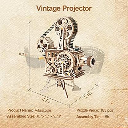 Rowood 3D Puzzle for Adults, DIY Wooden Model Kit for Adults to Build, Handheld Film Mechanical Gear Building Set, Birthday Vitascope Projector