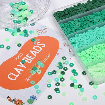 3500pcs Green Clay Beads for Bracelets Making 6mm Heishi Beads Polymer Flat Round Disc Clay for Jewelry Making Green Bead Crafts - color: Green