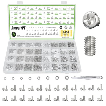 2050Pcs 304 Stainless Steel Metric Micro Screws Nuts Assortment, M1 M1.2 M1.4 M1.6 M1.7 M2 M2.5 M3 Sizes, Phillips Pan Head, Fully Threaded Kit for Arduino, RC Models, Electronics, DIY Projects - size: M1/1.2/1.4/1.6/1.7/2/2.5/3-2050Pcs