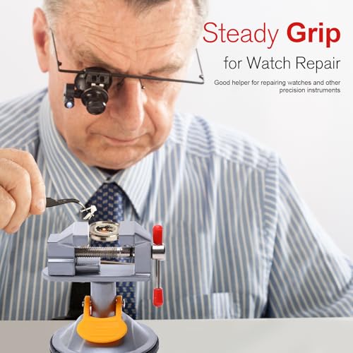 Mini Vise Clamp, Small Table Top Bench Vise with 360° Swivel Suction Base for Jewelry Making, Soldering, Watch Repair and Crafts(3.54x2.95x2.95 in, Silver) - color: Silver, size: 86MM