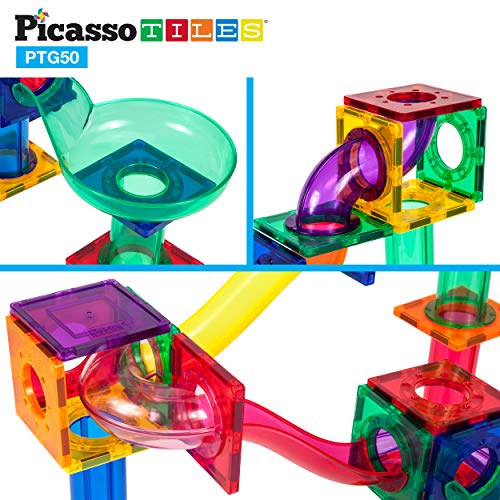 PicassoTiles Solar Powered Space Robot + 50pc Marble Run, 12-in-1 Creative Unique Transformation Renewable Energy Science Experiment DIY Kit, Race Track Toy Play Set, Educational Magnet Construction