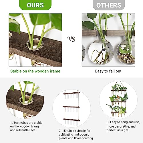 Mkono Plant Propagation Station, 3 Tier Large Brown Wall Hanging Vase Tubes - color: Brown, size: Large