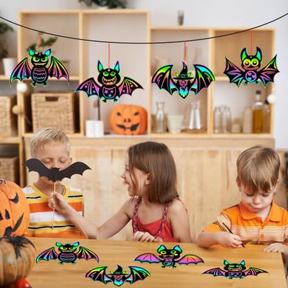 JULMELON 36 Pcs Halloween Scratch Art Bat Crafts Kit for Kids Party Favors - style: Halloween Bat