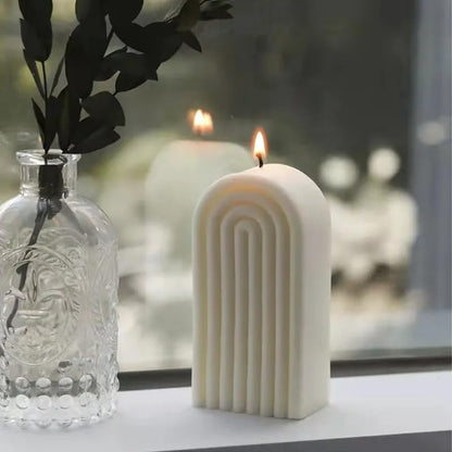Candle Molds - Silicone Mold for Candles Making, DIY 3D Moulds for Soy Wax, Beeswax, Scented Candle, Valentine's Day Gifts (Wave Geometric Pillar) - color: Door