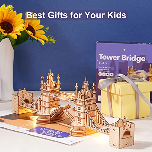Rowood 3D Wooden Puzzles for Adults, DIY Five-Storied Pagoda Bundle London Tower Bridge,Gifts for Teens on Christmas