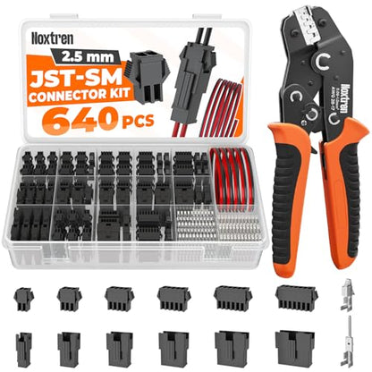 JST-SM 2.5mm Connector Kit with AWG28–17 Ratcheting Crimping Tool, 14 Sizes Wire Terminal Set for LED Strip, Car Interior Lights, RC, Motorcycle & DIY Wiring Electronics - size: JST-SM 2.5mm Kit