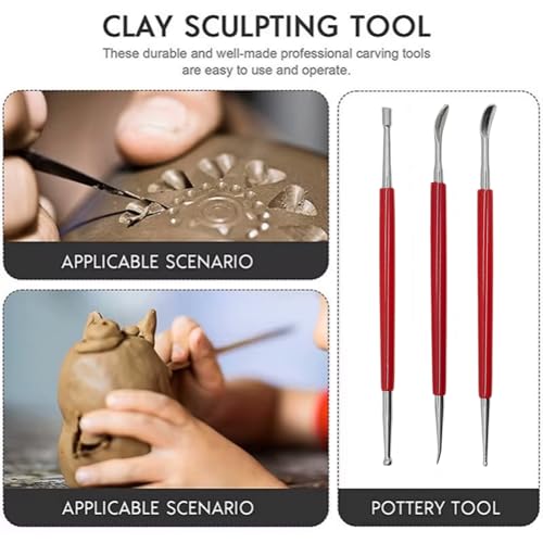HLGHLG 3 PCS Leather Stamping Tools Set, Professional Steel Leather Carving & Embossing Tools with Comfortable Rubber Handle for DIY Craft, Modeling Clay