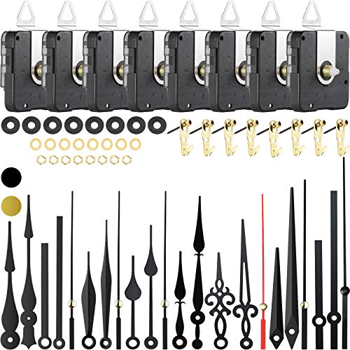 Mudder 8 Pcs Silent Clock Movement Mechanism Kit with 8 Different Pairs of DIY Clock Hands 13 Mm/ 0.51" Shaft Length DIY Repair Parts Kit Replacement Motor