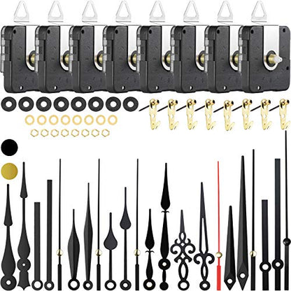 Mudder 8 Pcs Silent Clock Movement Mechanism Kit with 8 Different Pairs of DIY Clock Hands 13 Mm/ 0.51" Shaft Length DIY Repair Parts Kit Replacement Motor