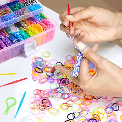 INSCRAFT 17500+ Rubber Loom Bands with 3 Layer Pink Container, 28 Colors, 600 S-Clips, 352 Beads, 40 Cartoon Pendant, Bracelet Making Refill Kit for Kids - color: Pink