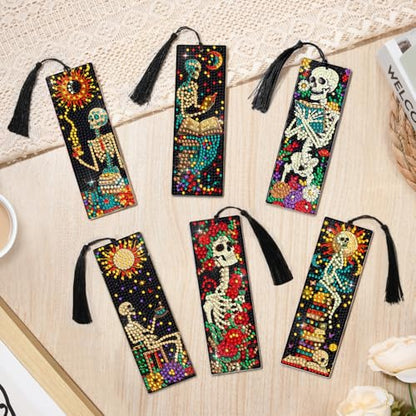 6 PCS Diamond Art Kits Bookmarks Diamond Painting Kit Book Mark, Handmade DIY Skeleton Diamond Art Skull Gem Art Acrylic Tassel Bookmarks for Women Adults, Craft Kits Gift Set for Book Lovers - style: Skeleton