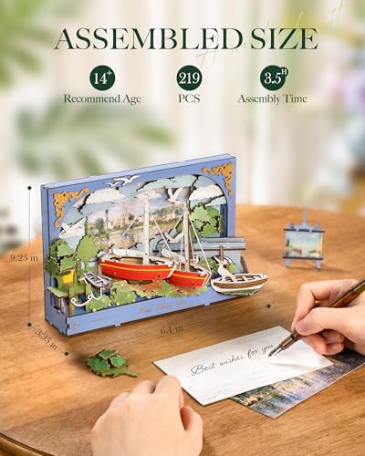 Rowood Red Boat 3D Puzzles for Adults,Wooden Claude Monet Painting Artwork Craft Kits for Adults,DIY Wall Art Building Set with LED,Home Decor Table Art Collection Gift on Christmas - style: Red Boats