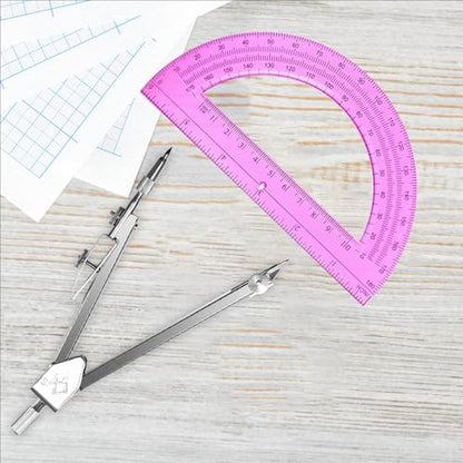 Students Geometry Math Set, Drawing Compass and 6 Inch Protractor - color: Pink