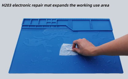 Hengtianmei Heat Insulation Silicone Repair Mat with Scale Ruler and Screw Position for Soldering Iron, Phone and Computer Repair Size: 22 x 14 Inches (H-203) - size: H-203