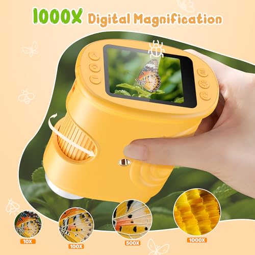 1000X Handheld Digital Microscope for Kids: Pocket Microscope with 2.0" IPS Screen - STEM Toys Birthday Gifts for Girls Boys Child - Portable Edu Science Kits Toddler Age 3-6 6-12 - color: 382-Yellow