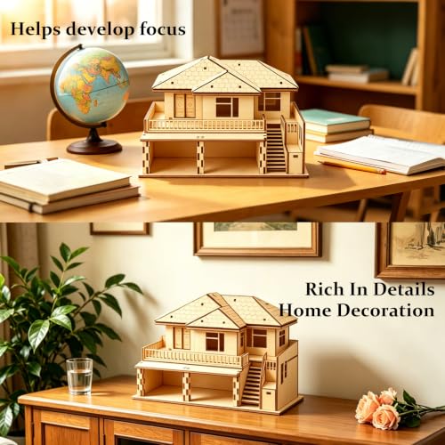 3D Wooden Puzzle for Adults, DIY Miniature Garden Villa Building Two Layer - color: Garden Wood Color 02