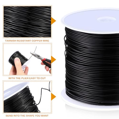 Funrous 5 Rolls Copper Wire 18 20 22 24 26 Gauge with Pliers,Black - color: Black