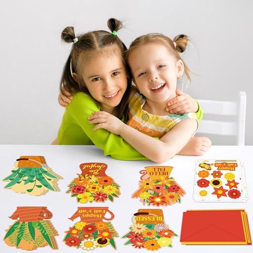 36 Set Fall DIY Craft - Thanksgiving Flower Card Making Kit with Autumn Greeting Cards Stickers Envelopes Set Gifts for Activities - style: fall