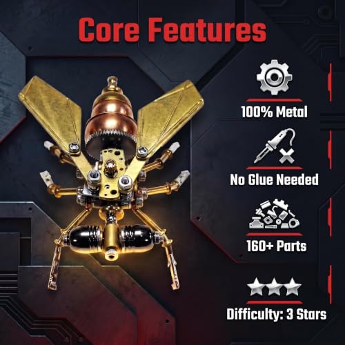 3D Metal Model Kits Puzzle for Adults Steampunk 160+ Parts Assembly DIY Electric Mechanical Insect Fly Christmas & Birthday Gift for Father Men Teens (Fly) - style: Fly