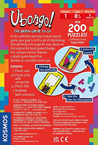 Ubongo: The Brain Game to Go – Solo Tile-Fitting Puzzle Game with 200 Puzzles and 4 Difficulty Levels for Ages 8 and Up by Thames & Kosmos