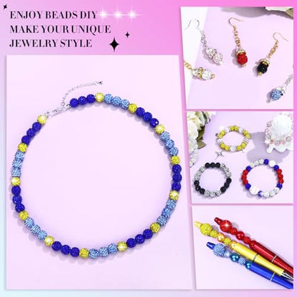 Dowarm 255PCS 10mm Rhinestone Beads for Baseball Rhinestone Necklace Bracelet Jewelry Making, Round Polymer Clay Beads for Crafts Beaded Pen, DIY Shamballa Pave Disco Bead, Ice Blue|Blue|Yellow - color: 06-Ice Blue | Blue | Yellow
