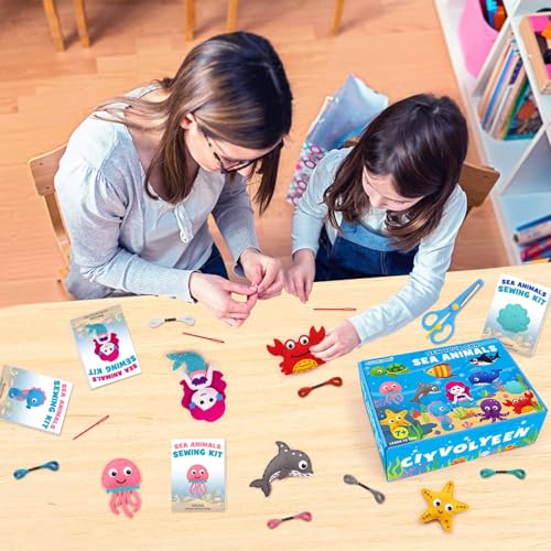 CiyvoLyeen Sea Animals Sewing Kit Mermaid DIY Felt Plush Craft Kit Make Your Own Ocean Animals Gifts for Beginner Boys and Girls Educational Kids Art Craft Supplies Set of 12 - color: Ocean-12 Pcs