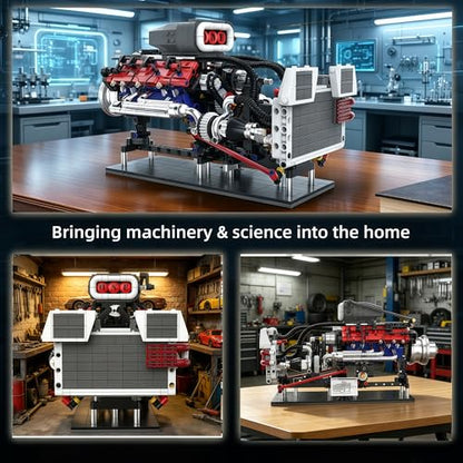 V8 Supercharged Engine Model Set that Run for Adults Kids,1151PCS