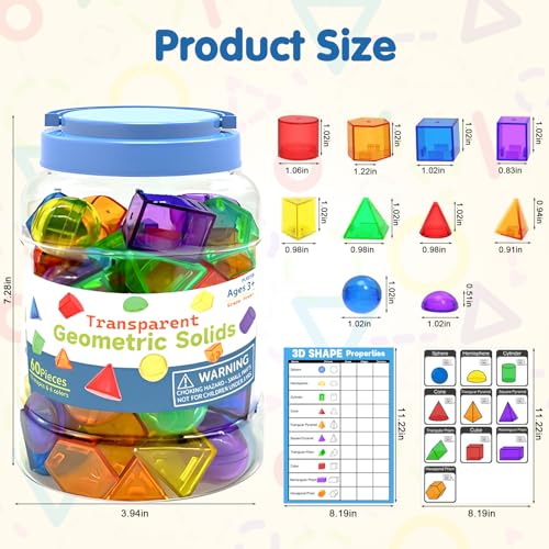 60 PCS 3D Shapes for Kids,Translucent Geometric , Light Table Accessories