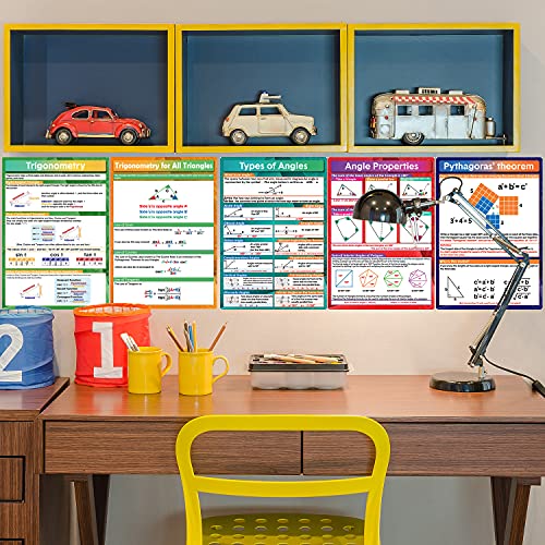 9 Pieces Math Geometry Posters Educational Angles Triangles Trigonometry Circle Math Classroom Decor for Middle School and High School Classroom Decorations or Homeschool Supplies,16 x 11 Inch