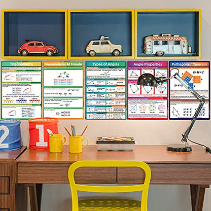 9 Pieces Math Geometry Posters Educational Angles Triangles Trigonometry Circle Math Classroom Decor for Middle School and High School Classroom Decorations or Homeschool Supplies,16 x 11 Inch