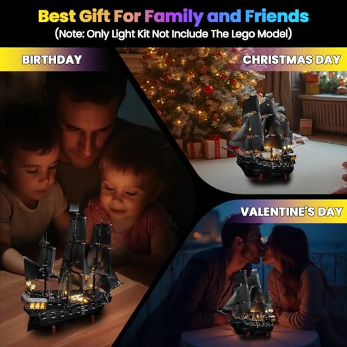 Upgraded Led Light Kit Compatible with Lego Captain Jack Sparrow's Pirate Ship Building Set, RC Version Compatible with Lego 10365 (Model Not Included) - style: Remote Version