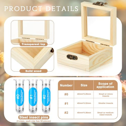 Spiareal 32 Pcs Insect Specimen Tools Kit Include 3.54 x 3.54 x 1.77 in 4 Pcs Display Case Box 3 Foam Pinning Board 3 Tubes Pins 6 Tweezers Butterfly Insect Pinning Kit Entomology Collection Supplies