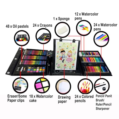 DLUCKY 208 PCS Art Supplies Drawing Art Kit Adults for Kids Art Set,Black - color: BLACK