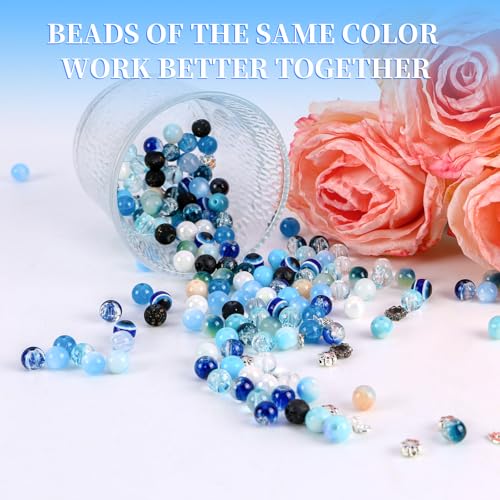 Tunmiok Glass Beads for Bracelets Making Kit, Jewelry Making Supplies with Charms, Crystal String, Spacer Beads, DIY Bracelet Necklace Craft Kit for Adults (Blue) - color: Blue
