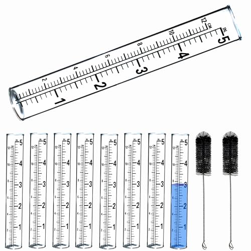 Plastic rain gauge replacement tube, 5'' capacity rain gauges replacement tubes for Yard Garden Outdoor Home, with Tube Brush, Best Rated (8 pcs)