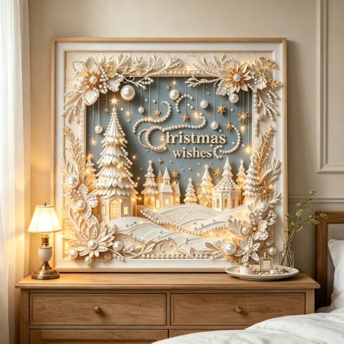 Pearl Christmas Wishes Town Diamond Painting Kits for Adults,5D Diamond Art - color: PL26-1