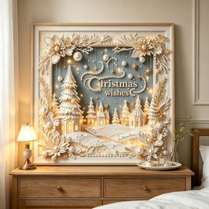 Pearl Christmas Wishes Town Diamond Painting Kits for Adults,5D Diamond Art - color: PL26-1
