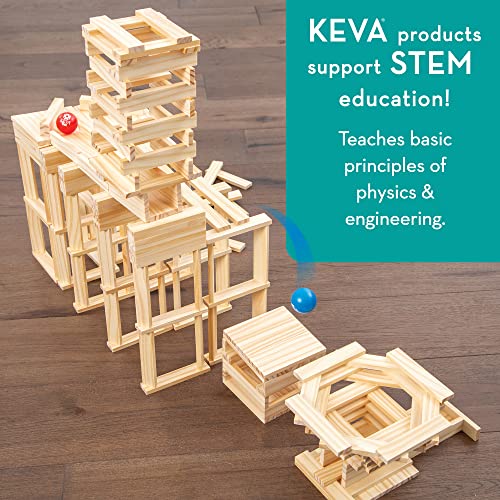 MindWare KEVA Contraptions, Wooden Blocks Building Set, Marble Run Kit, Includes 2 Balls - 200 Planks