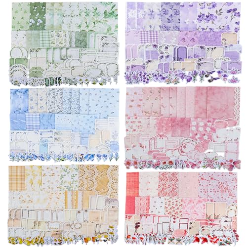 BESARME 480 Pcs Floral Scrapbook Paper and Junk Journal Stickers Set - color: Colorful floral