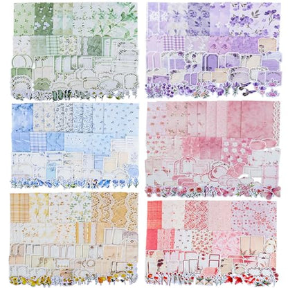 BESARME 480 Pcs Floral Scrapbook Paper and Junk Journal Stickers Set - color: Colorful floral