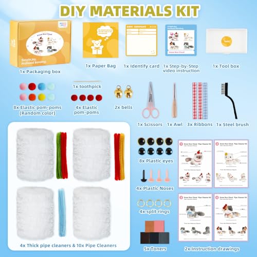 Pipe Cleaners Craft kit, A Pipe Cleaner kit Suitable for Beginners. It Includes a Kits for Making the Shapes of 4 Animal and Comes with Simple and Easy-to-Understand Video tutorials(4pack cat)