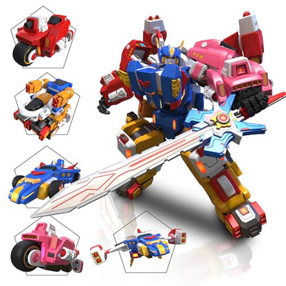 5-in-1 Transforming Vehicles Playset Include Motorcycles, Planes, Go-Karts -STEM Stacking Car Kit, Transforming Robots, Birthday Gift for Toddler Kids 6 Years Old Boys Girls - size: 8IN