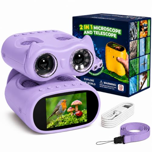 2-in-1 Kids Microscope and Telescope, 1000X Handheld Digital Microscope for Kids, 2.0" Screen, 8 LEDs, 10X Pocket Telescope for Outdoor, 1080P Camera STEM Toys Gift for Boys Girls 4-12, Purple - color: Purple