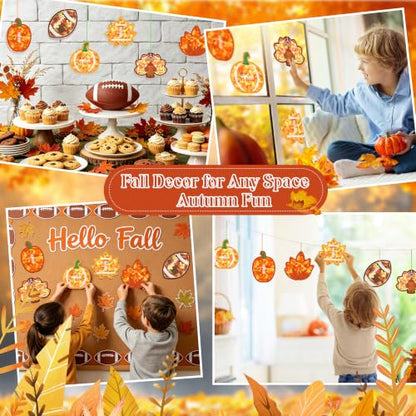 Aneco 24 Sets DIY Fall Football Suncatchers Craft Kit, Fall Tissue Paper Sign Art Crafts Hanging Decor Window Stained Glass Effect for Thanksgiving Party Supplies Holiday Home Activities Party Favors - style: Fall Football