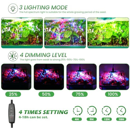 Seed Starter Trays with Grow Lights, 72 Cells Seed Starter Kit with Lights, 3 Lighting Mode, 4 Timing Set, Germination Kit for Seed Starting Trays, Seedling Starter with High Humidity Control Domes - color: Green 6pcs