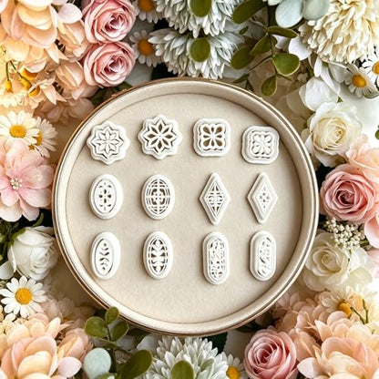 12 Pcs Floral & Geometric Polymer Clay Cutters Set - Flower, Oval & Diamond Shape Clay Cutters for Polymer Clay Jewelry Making, Earring & Craft Supplies - color: Geometry-12pcs