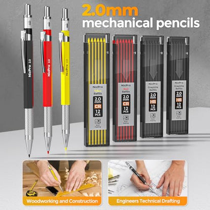 Nicpro 39 Pack Carpenter Pencil Set with Sharpener, Canvas Case - size: 39 Pack