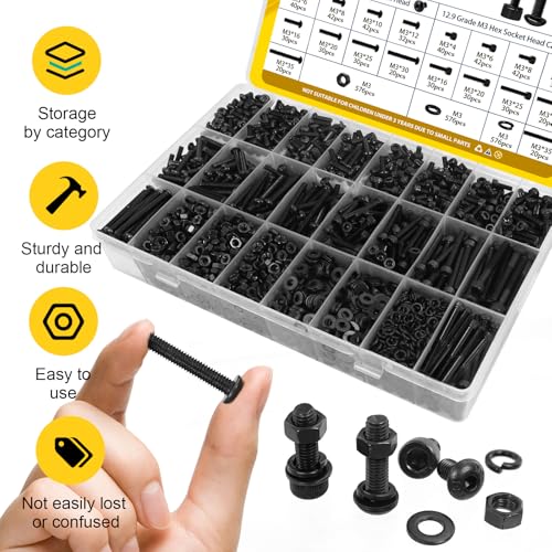 2300PCS M3 Hex Socket Head & Button Head Screws Nuts Assortment Kit - size: M3 2300pcs
